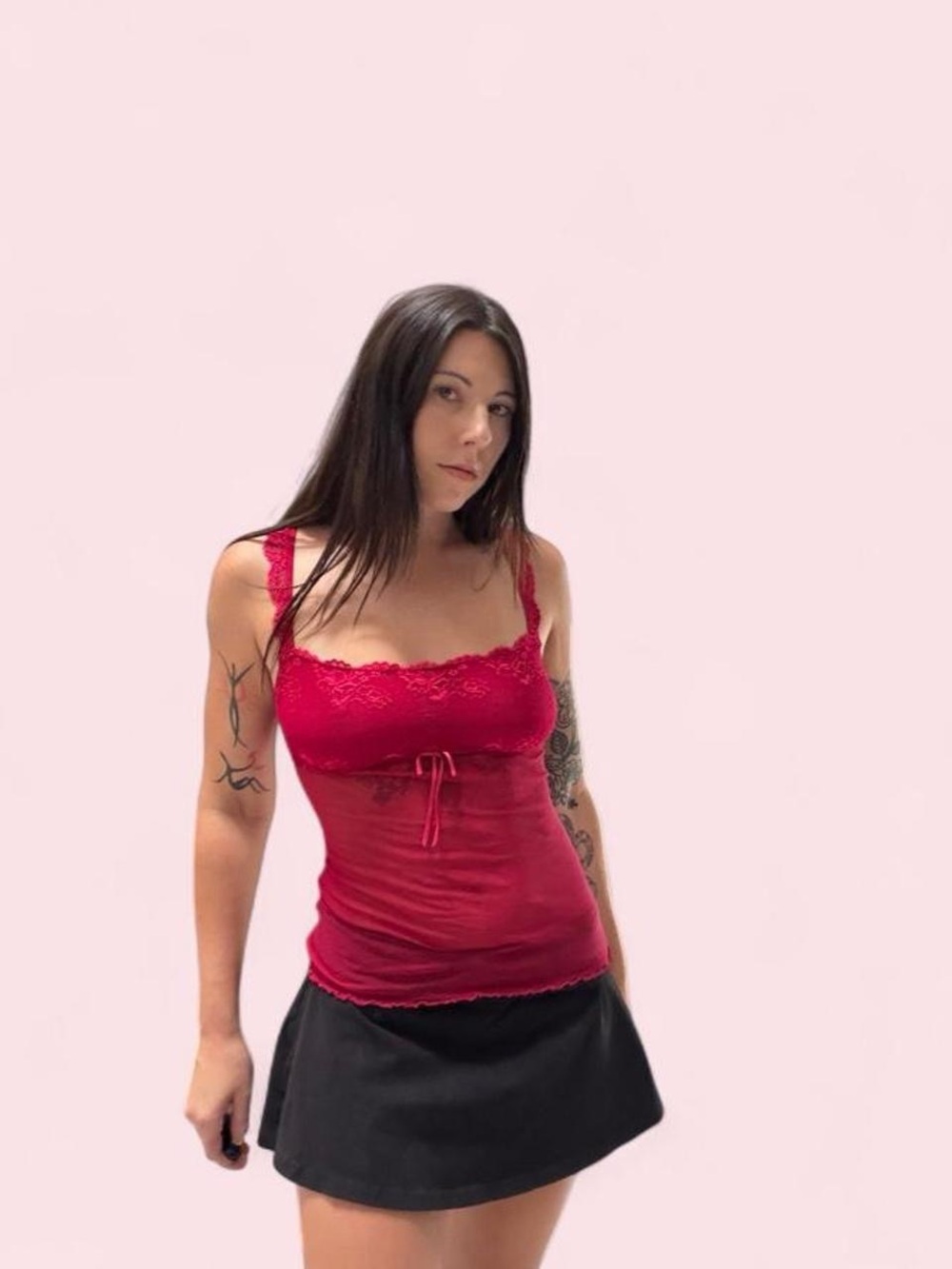 Lace Trim Red Camisole Tank Top